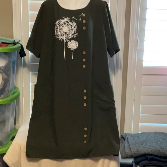 Emily Rose Olive Mini Dress with Dandelion Print - Picture 1 of 10